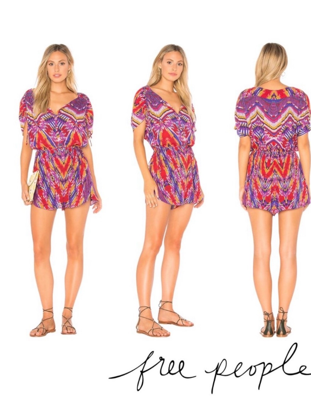 Free People Dream All Night Romper Bohemian Lilac/Multicolor Print Women’s Large